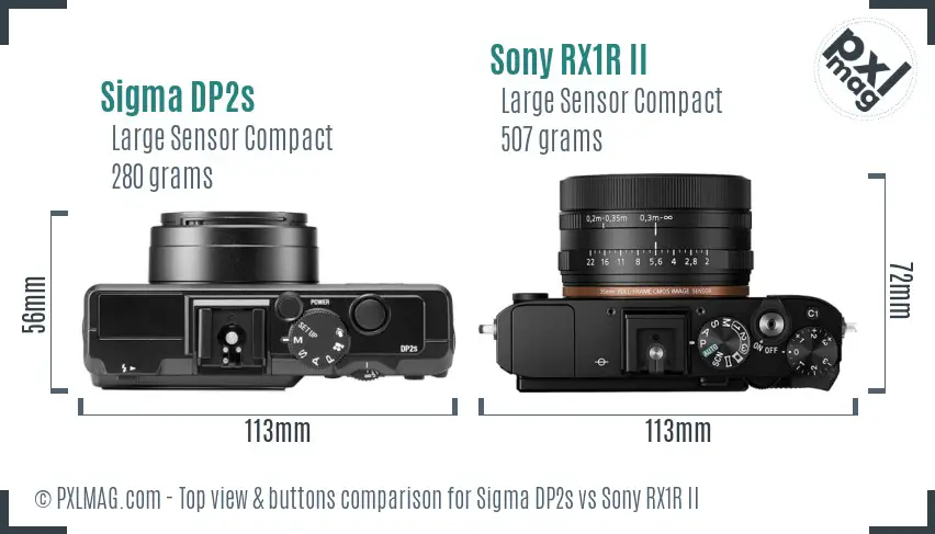 Sigma DP2s vs Sony RX1R II top view buttons comparison