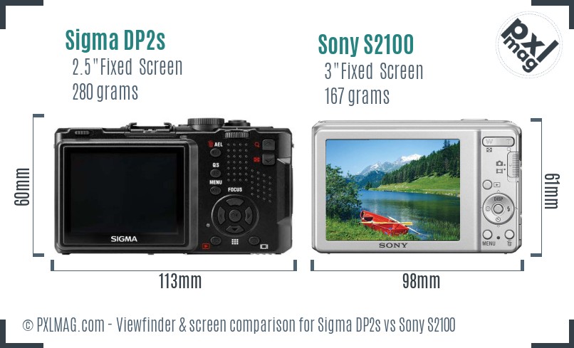 Sigma DP2s vs Sony S2100 Screen and Viewfinder comparison