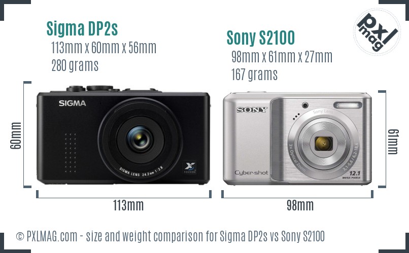 Sigma DP2s vs Sony S2100 size comparison