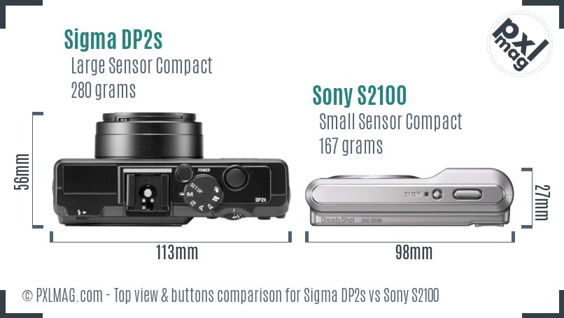 Sigma DP2s vs Sony S2100 top view buttons comparison