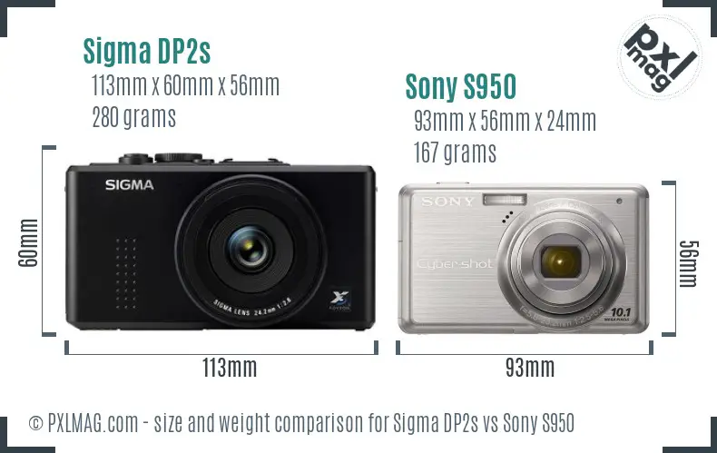 Sigma DP2s vs Sony S950 size comparison