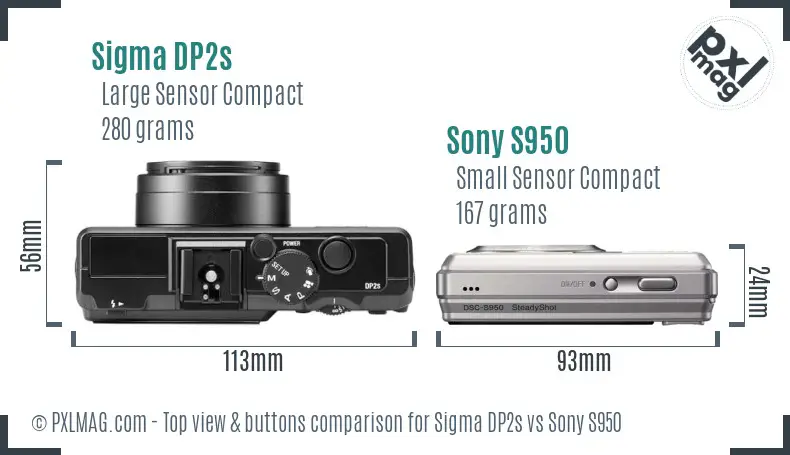 Sigma DP2s vs Sony S950 top view buttons comparison