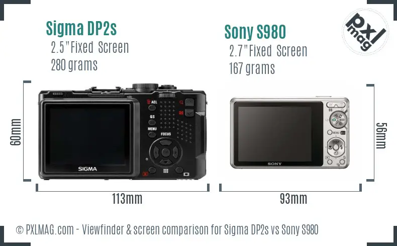 Sigma DP2s vs Sony S980 Screen and Viewfinder comparison