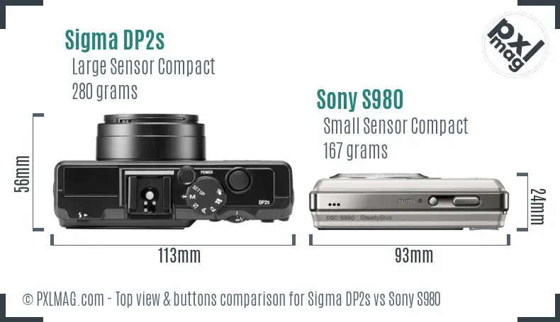 Sigma DP2s vs Sony S980 top view buttons comparison