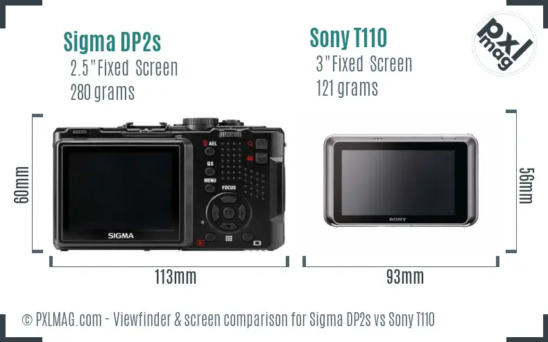 Sigma DP2s vs Sony T110 Screen and Viewfinder comparison