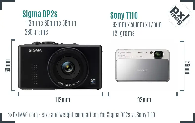 Sigma DP2s vs Sony T110 size comparison