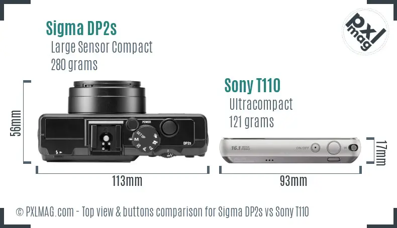 Sigma DP2s vs Sony T110 top view buttons comparison