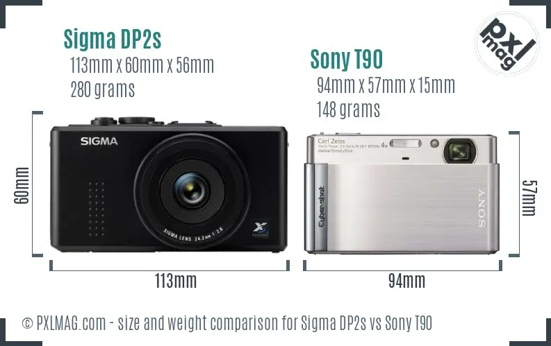 Sigma DP2s vs Sony T90 size comparison