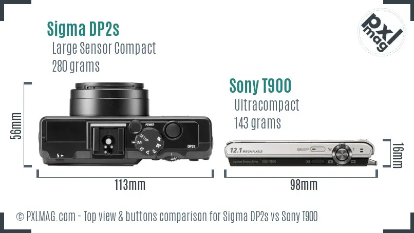 Sigma DP2s vs Sony T900 top view buttons comparison