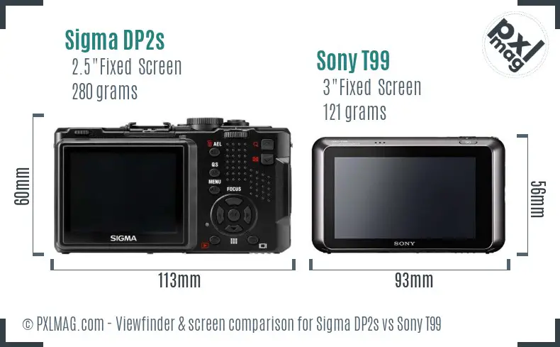 Sigma DP2s vs Sony T99 Screen and Viewfinder comparison