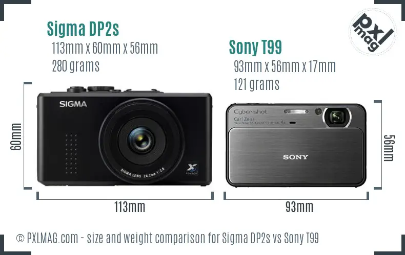 Sigma DP2s vs Sony T99 size comparison