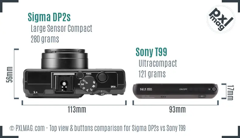 Sigma DP2s vs Sony T99 top view buttons comparison