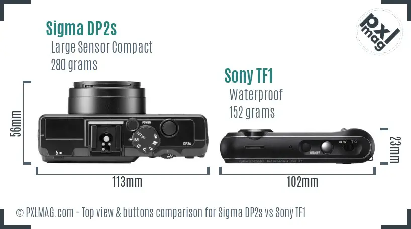 Sigma DP2s vs Sony TF1 top view buttons comparison