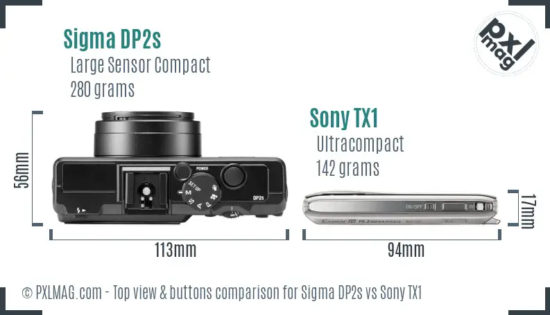 Sigma DP2s vs Sony TX1 top view buttons comparison
