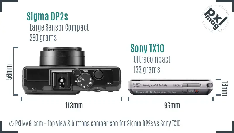 Sigma DP2s vs Sony TX10 top view buttons comparison