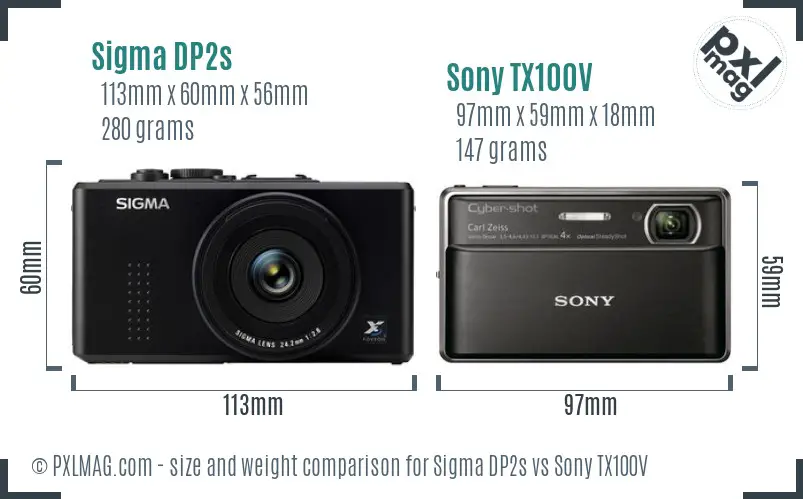Sigma DP2s vs Sony TX100V size comparison