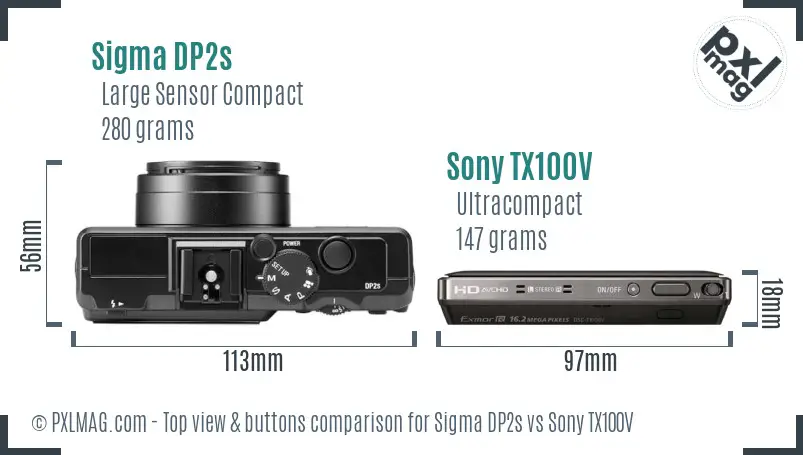 Sigma DP2s vs Sony TX100V top view buttons comparison
