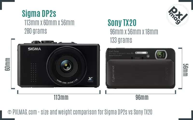 Sigma DP2s vs Sony TX20 size comparison