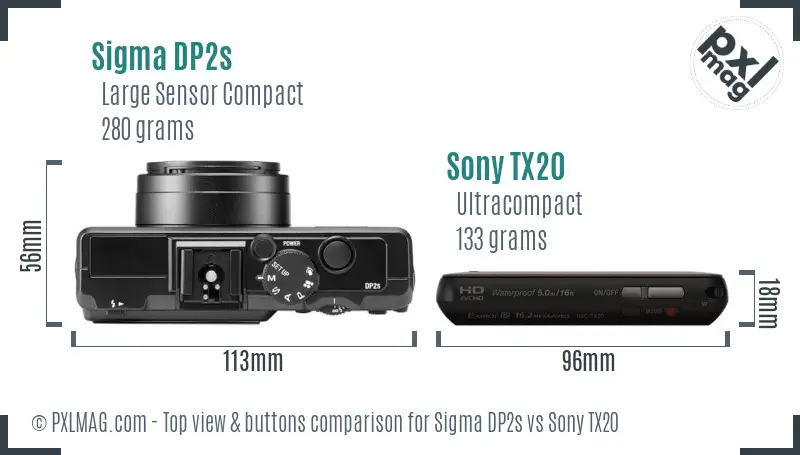 Sigma DP2s vs Sony TX20 top view buttons comparison