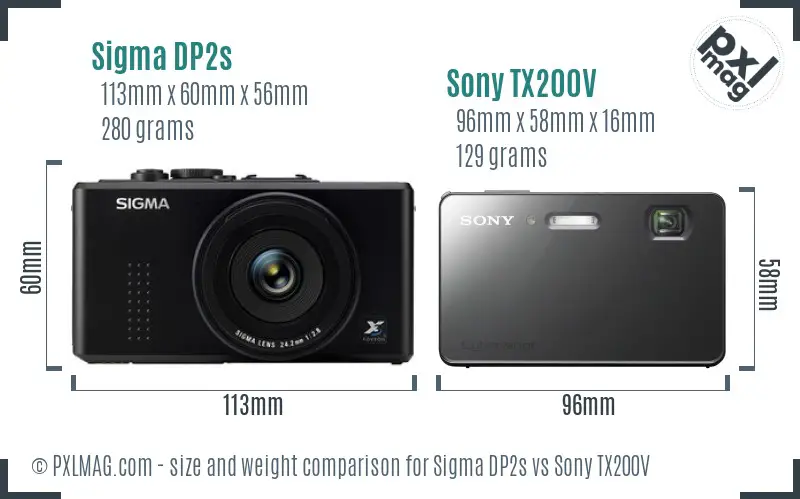 Sigma DP2s vs Sony TX200V size comparison
