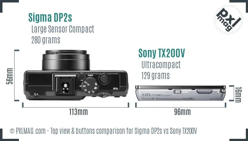 Sigma DP2s vs Sony TX200V top view buttons comparison