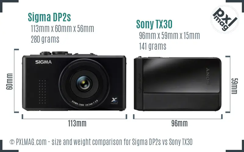 Sigma DP2s vs Sony TX30 size comparison