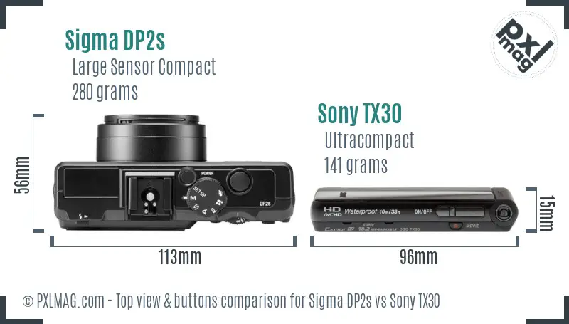 Sigma DP2s vs Sony TX30 top view buttons comparison