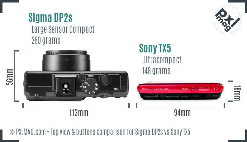 Sigma DP2s vs Sony TX5 top view buttons comparison