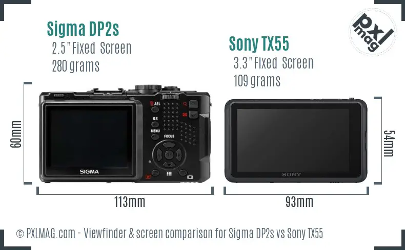 Sigma DP2s vs Sony TX55 Screen and Viewfinder comparison