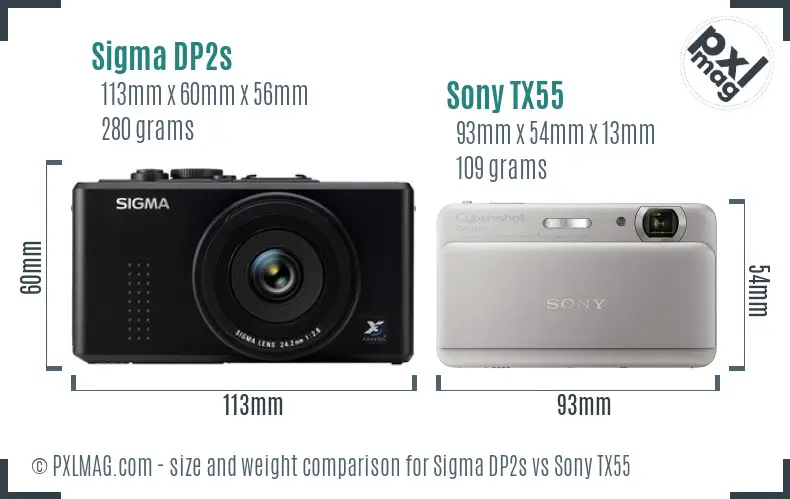 Sigma DP2s vs Sony TX55 size comparison