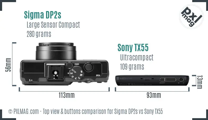 Sigma DP2s vs Sony TX55 top view buttons comparison