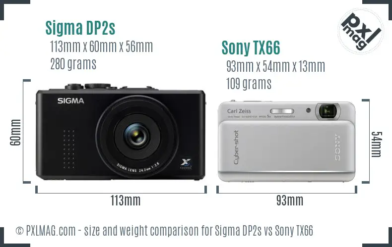 Sigma DP2s vs Sony TX66 size comparison