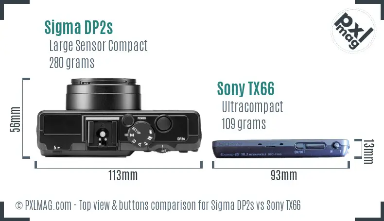 Sigma DP2s vs Sony TX66 top view buttons comparison