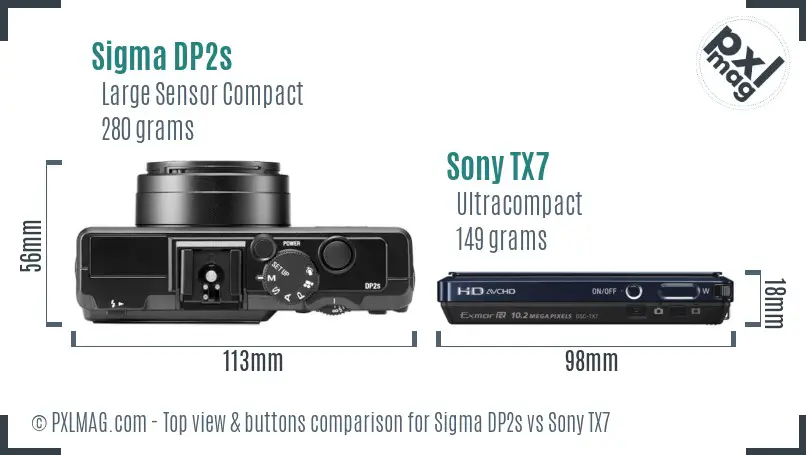 Sigma DP2s vs Sony TX7 top view buttons comparison
