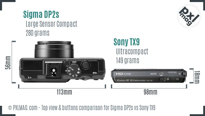 Sigma DP2s vs Sony TX9 top view buttons comparison