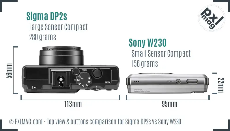 Sigma DP2s vs Sony W230 top view buttons comparison