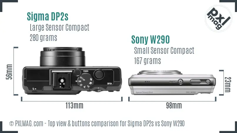 Sigma DP2s vs Sony W290 top view buttons comparison