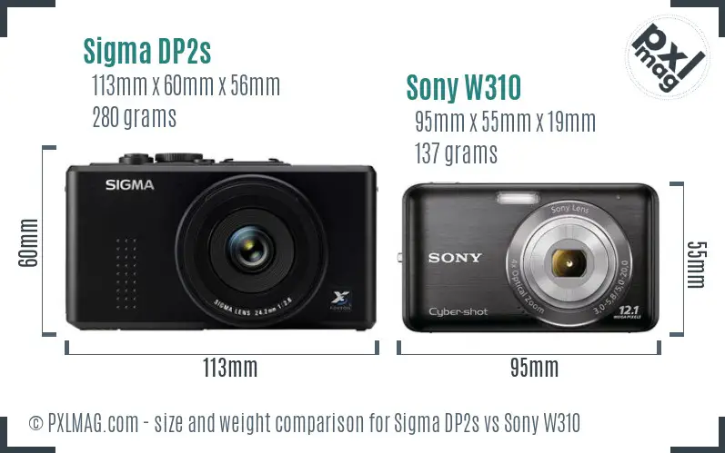 Sigma DP2s vs Sony W310 size comparison