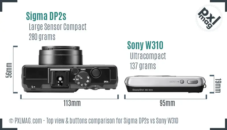 Sigma DP2s vs Sony W310 top view buttons comparison