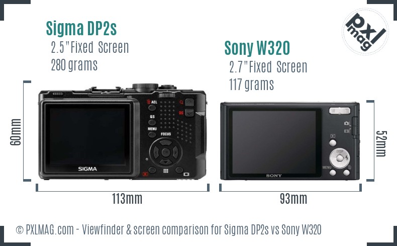 Sigma DP2s vs Sony W320 Screen and Viewfinder comparison