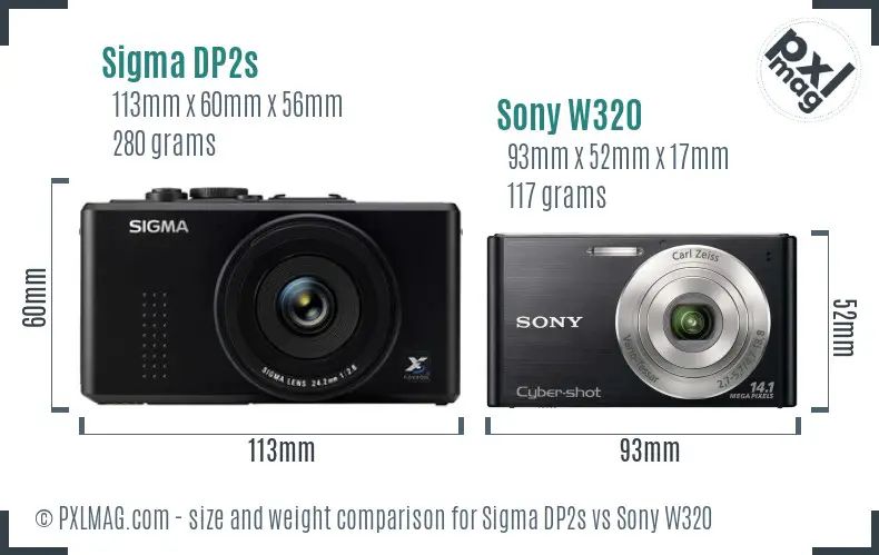 Sigma DP2s vs Sony W320 size comparison