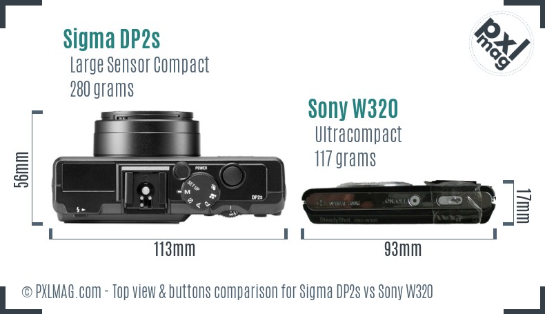 Sigma DP2s vs Sony W320 top view buttons comparison