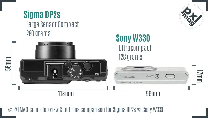 Sigma DP2s vs Sony W330 top view buttons comparison