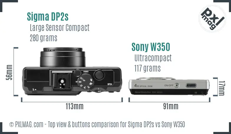 Sigma DP2s vs Sony W350 top view buttons comparison