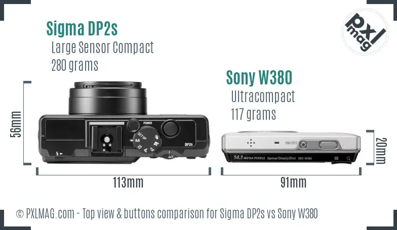 Sigma DP2s vs Sony W380 top view buttons comparison