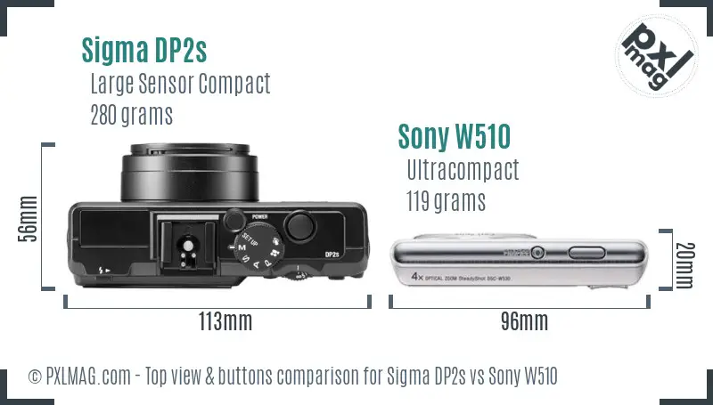 Sigma DP2s vs Sony W510 top view buttons comparison