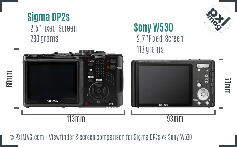 Sigma DP2s vs Sony W530 Screen and Viewfinder comparison