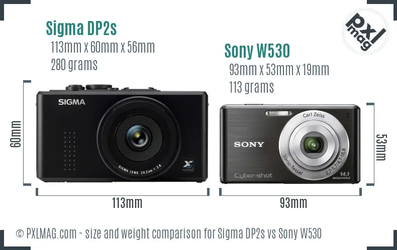 Sigma DP2s vs Sony W530 size comparison