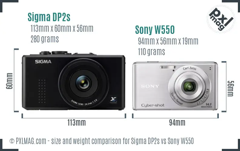 Sigma DP2s vs Sony W550 size comparison