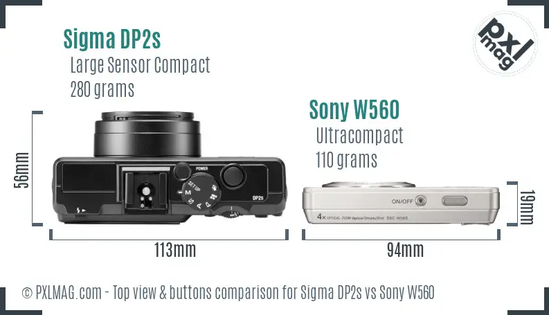 Sigma DP2s vs Sony W560 top view buttons comparison